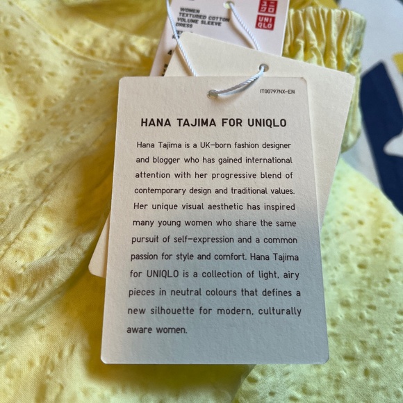 Uniqlo X Hana Hajima dress, gathered sleeves, cotton, yellow, size L, NWT - Picture 14 of 14